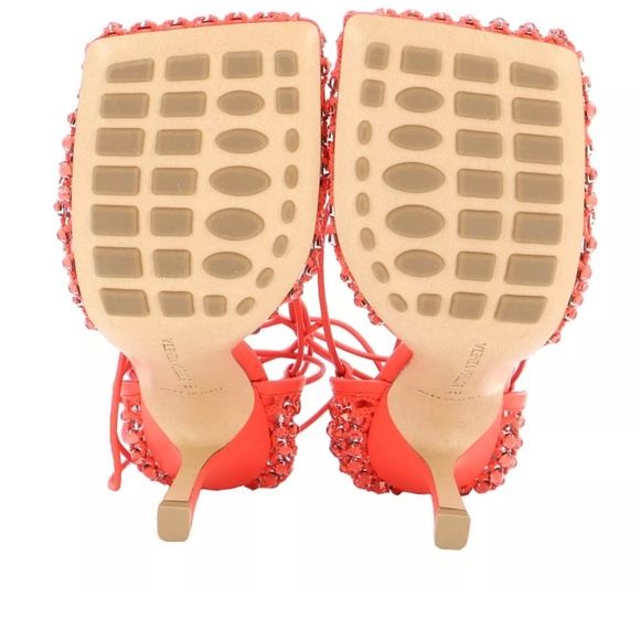 $2000 BOTTEGA VENETA STRETCH WEB CRYSTAL LACE UP SANDALS HEELS SHOES 38.5 - Picture 6 of 11